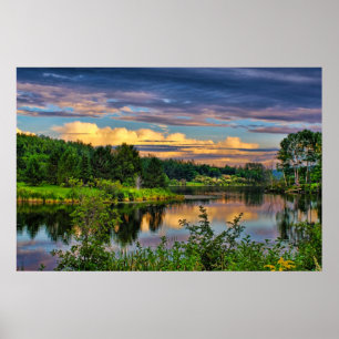 Sonnenuntergang über dem Fluss Poster
