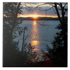 Sonnenuntergang über dem Forest Lake Keramik Tile Fliese