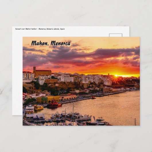 Sonnenuntergang über dem Hafen von Mahon - Menorca Postkarte (Vorne/Hinten)
