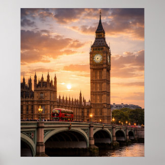 Sonnenuntergang über dem ikonischen Londoner Uhrtu Poster