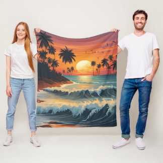 Sonnenuntergang über dem Meer Fleecedecke