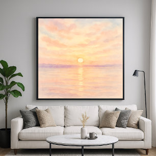 Sonnenuntergang über dem Meer in Aquarell-Optik Poster