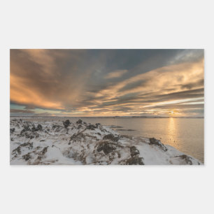 Sonnenuntergang über dem Myvatn-See, Island Rechteckiger Aufkleber