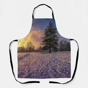 Sonnenuntergang über dem schneebedeckten Winterpar Schürze