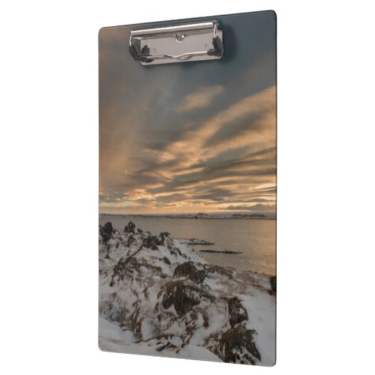 Sonnenuntergang über dem See Myvatn, Island Klemmbrett (Links)