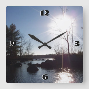 Sonnenuntergang über dem See Quadratische Wanduhr