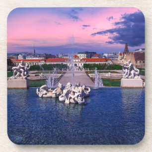 Sonnenuntergang über dem Springbrunnen in Wien Getränkeuntersetzer