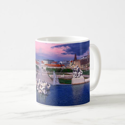 Sonnenuntergang über dem Springbrunnen in Wien Kaffeetasse (VorderseiteRechts)