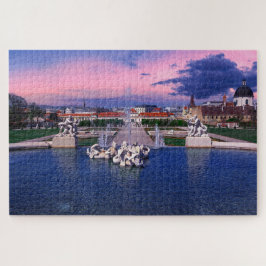 Sonnenuntergang über dem Springbrunnen in Wien Puzzle