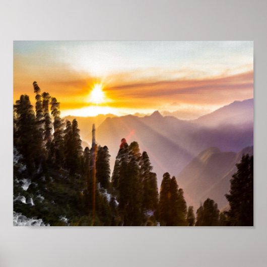 Sonnenuntergang über dem Wald Poster (Vorne)
