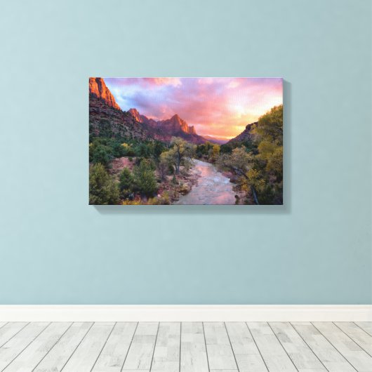 Sonnenuntergang über dem Watchman Leinwanddruck (Insitu (Holzboden))