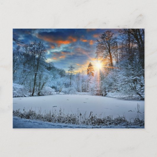 Sonnenuntergang über dem Winterwaldsee Postkarte (Vorderseite)