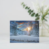 Sonnenuntergang über dem Winterwaldsee Postkarte (Stehend Vorderseite)