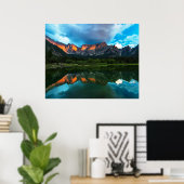 Sonnenuntergang über den Bergen am See Fusine, Poster (Heimbüro)