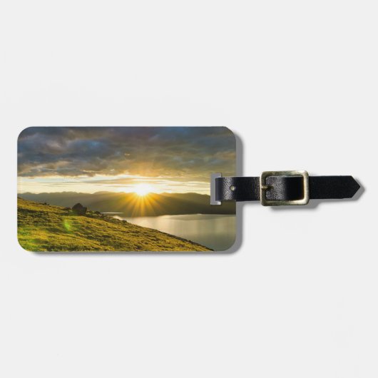 Sonnenuntergang über den Bergen Gepäckmarke Gepäckanhänger (Vorderseite horizontal)
