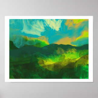 Sonnenuntergang über den Bergen Poster