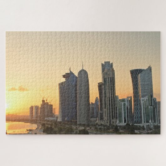 Sonnenuntergang über den Wolkenkratzern von Doha i Puzzle (Horizontal)