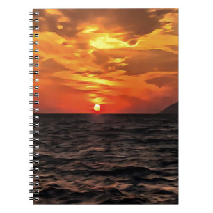 Sonnenuntergang über der ägäischen Landschaft Male Notizblock