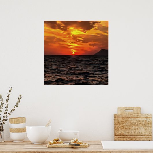 Sonnenuntergang über der ägäischen Landschaft Male Poster (Küche)