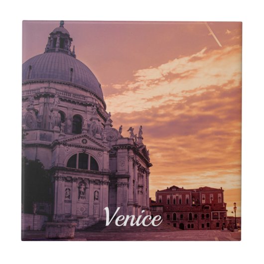 Sonnenuntergang über der Basilika von Venedig Fliese (Vorderseite)