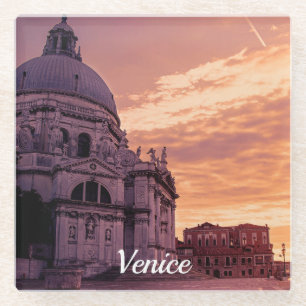 Sonnenuntergang über der Basilika von Venedig Glasuntersetzer
