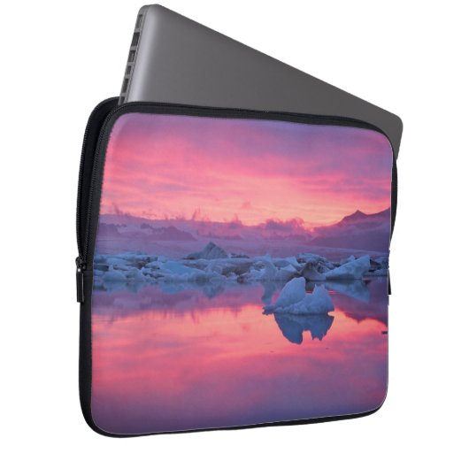 Sonnenuntergang über der Jokulsarlon Glacier Lagoo Laptopschutzhülle (Vorne Rechts)