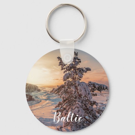 Sonnenuntergang über der schneebedeckten Küste Schlüsselanhänger (Vorderseite)