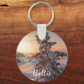 Sonnenuntergang über der schneebedeckten Küste Schlüsselanhänger (Vorderseite)