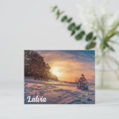 Sonnenuntergang über der schneebedeckten Winterküs Postkarte (Stehend Vorderseite)