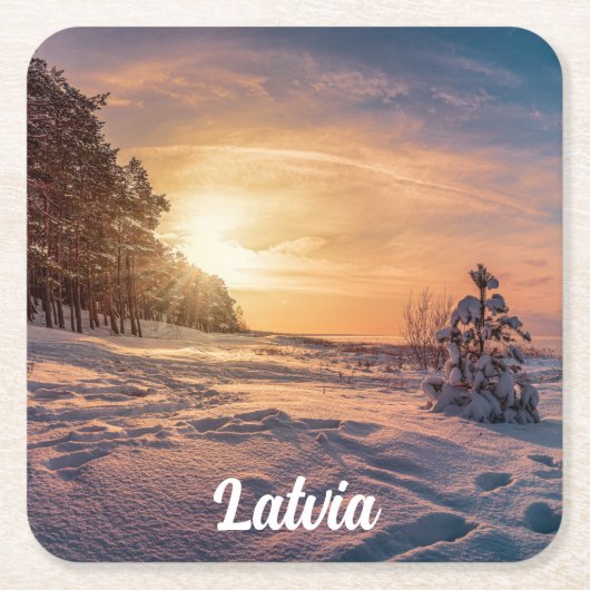 Sonnenuntergang über der schneebedeckten Winterküs Rechteckiger Pappuntersetzer (Vorderseite)