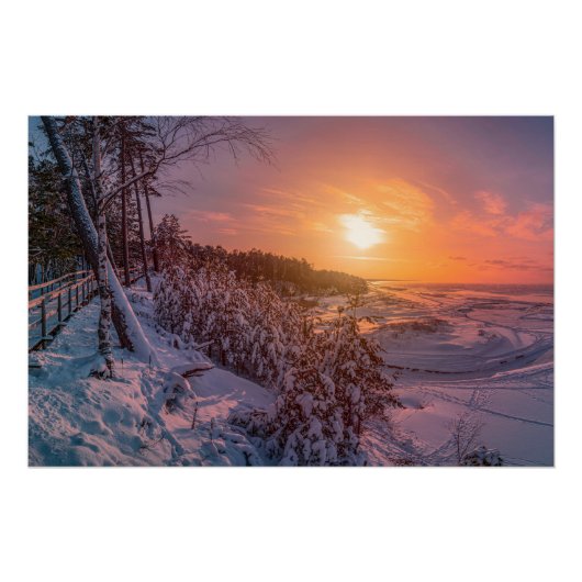 Sonnenuntergang über der Schneeküste Poster (Vorderseite)