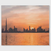 Sonnenuntergang über der Stadt am Meer - Aquarell Geschenkpapier (Flach)