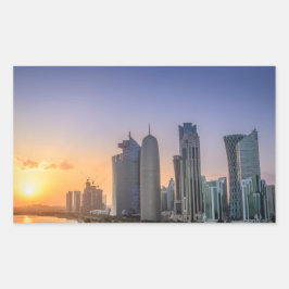 Sonnenuntergang über der Stadt Doha, Katar Rechteckiger Aufkleber