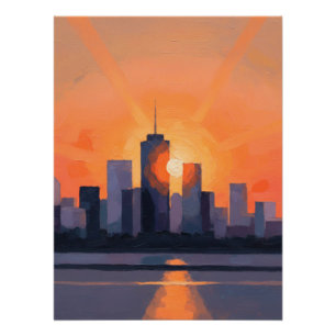 Sonnenuntergang über der Stadt - Moderne urbane Sk Poster