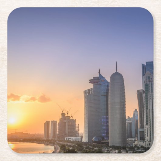 Sonnenuntergang über der Stadt von Doha, Qatar Rechteckiger Pappuntersetzer (Vorderseite)