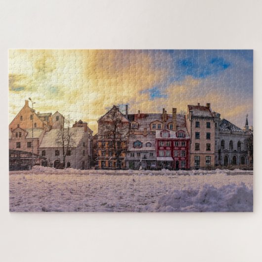 Sonnenuntergang über der Straße in Riga Jigsaw Puz Puzzle (Horizontal)