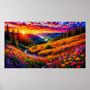 Sonnenuntergang über der Wildblumenwiese 🌅 Farbmo Poster