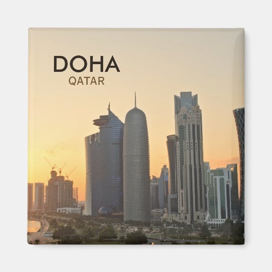 Sonnenuntergang über Doha, Katar-Quadrattext-Magne Magnet (Vorne)
