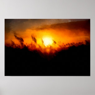 Sonnenuntergang über einem Maisfeld   Impressionis Poster