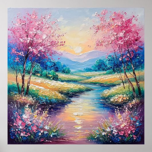 Sonnenuntergang über einem Serenbach Poster (Vorne)