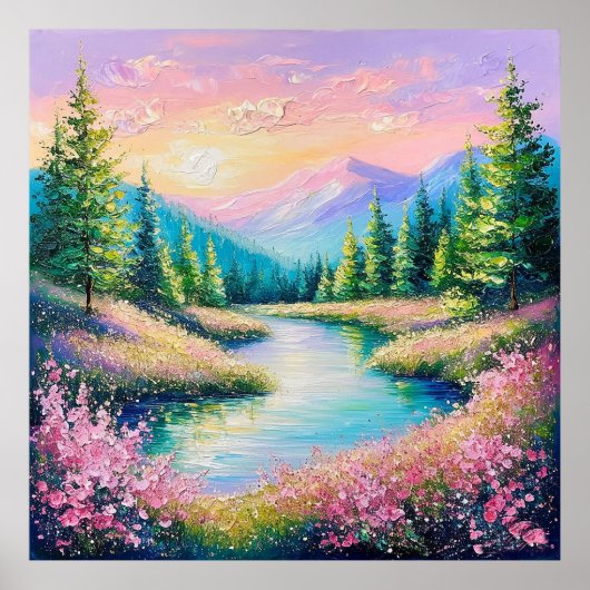 Sonnenuntergang über einem Serenbach und Bäumen Poster (Vorne)