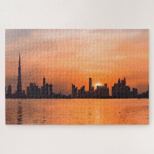 Sonnenuntergang über einer Küstenstadt - Aquarell Puzzle