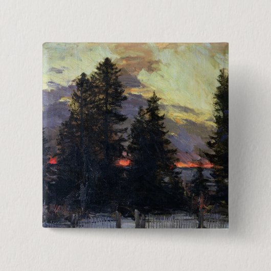 Sonnenuntergang über einer Winter-Landschaft, Button (Vorderseite)