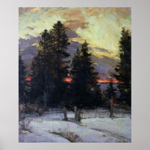 Sonnenuntergang über einer Winter-Landschaft, Poster