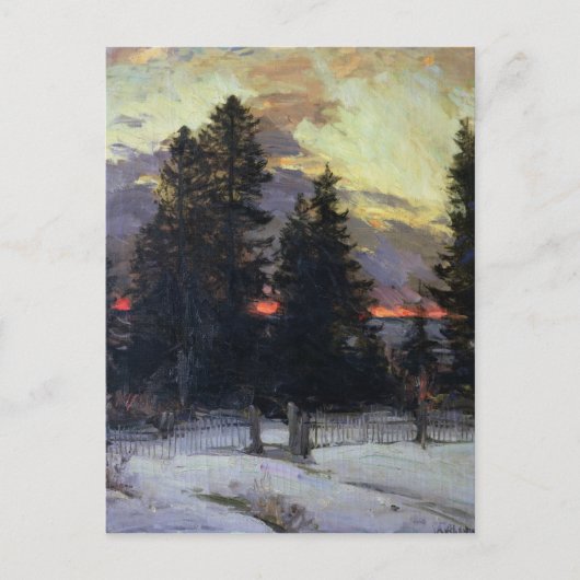 Sonnenuntergang über einer Winterlandschaft, c.190 Postkarte (Vorderseite)