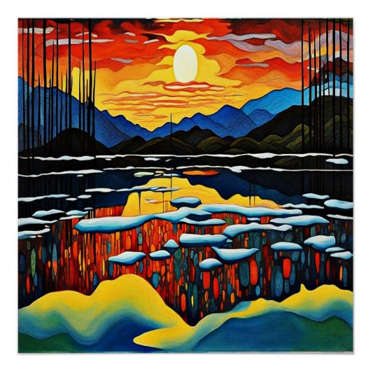 Sonnenuntergang über eisigem See 2 Poster (Vorderseite)