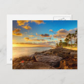 Sonnenuntergang über Felsen und Palmen | O'Ahu Postkarte (Vorne/Hinten)