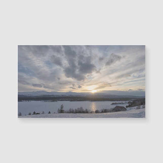 Sonnenuntergang über gefrorenem See Magnetkarte (Vorderseite)