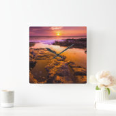 Sonnenuntergang über Gezeitenbecken, Hawaii Quadratische Wanduhr (Zuhause)