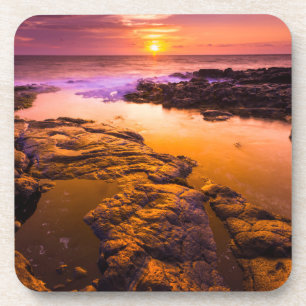 Sonnenuntergang über Gezeitentümpeln, Hawaii Getränkeuntersetzer
